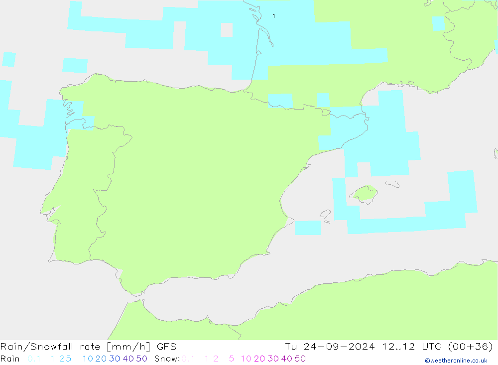 Rain/Snowfall rate GFS Tu 24.09.2024 12 UTC