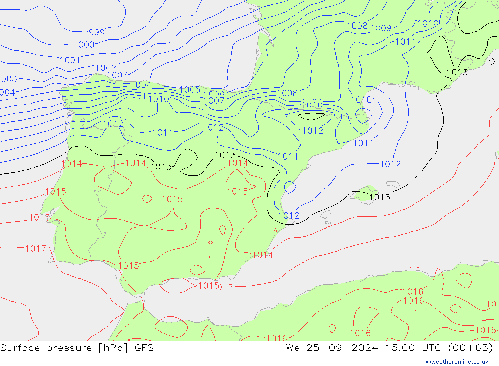 Atmosférický tlak GFS St 25.09.2024 15 UTC