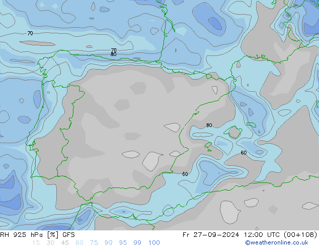 RH 925 hPa GFS ven 27.09.2024 12 UTC