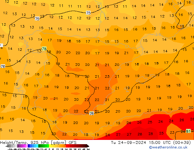 Height/Temp. 925 hPa GFS Ter 24.09.2024 15 UTC