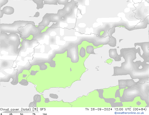 Nubi (totali) GFS gio 26.09.2024 12 UTC