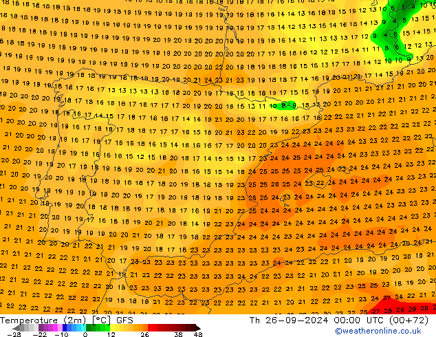 Temperatura (2m) GFS jue 26.09.2024 00 UTC