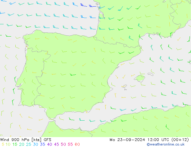 Vento 900 hPa GFS lun 23.09.2024 12 UTC