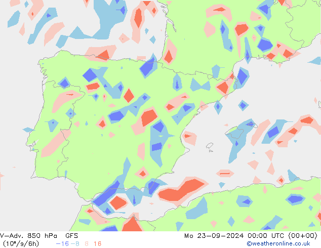 V-Adv. 850 гПа GFS пн 23.09.2024 00 UTC