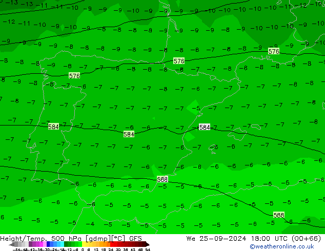 Height/Temp. 500 hPa GFS We 25.09.2024 18 UTC