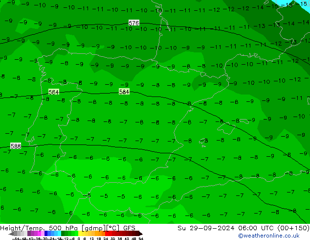 Z500/Rain (+SLP)/Z850 GFS Su 29.09.2024 06 UTC