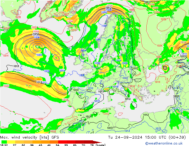 Max. wind velocity GFS mar 24.09.2024 15 UTC