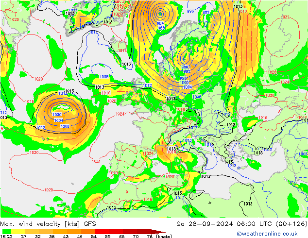 Max. wind velocity GFS so. 28.09.2024 06 UTC