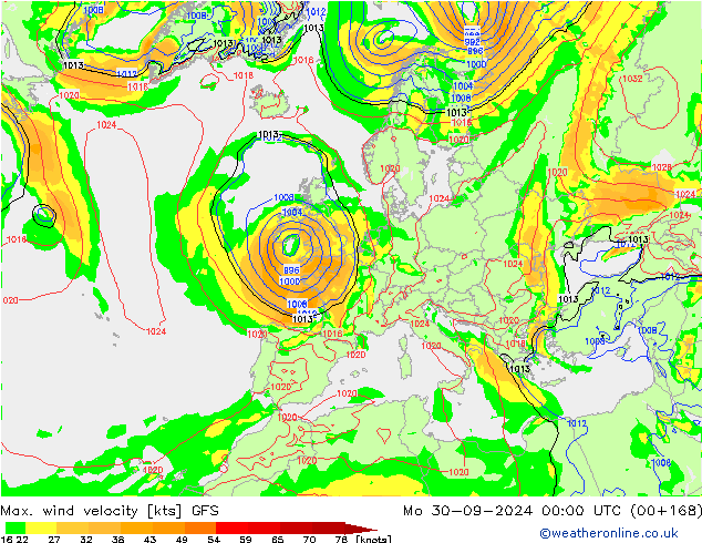 Max. wind velocity GFS Mo 30.09.2024 00 UTC