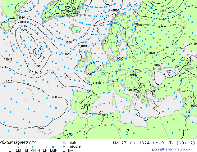 Wolkenlagen GFS ma 23.09.2024 12 UTC