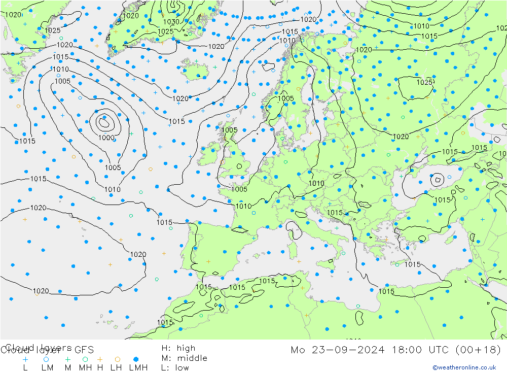 Cloud layer GFS Pzt 23.09.2024 18 UTC