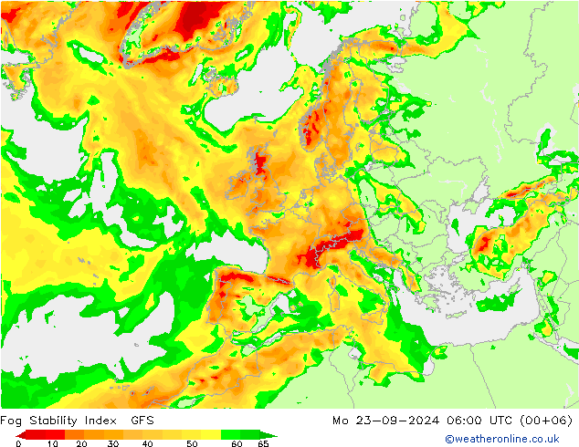 Fog Stability Index GFS пн 23.09.2024 06 UTC