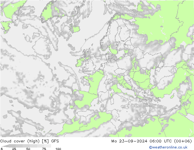 Nuages (élevé) GFS lun 23.09.2024 06 UTC