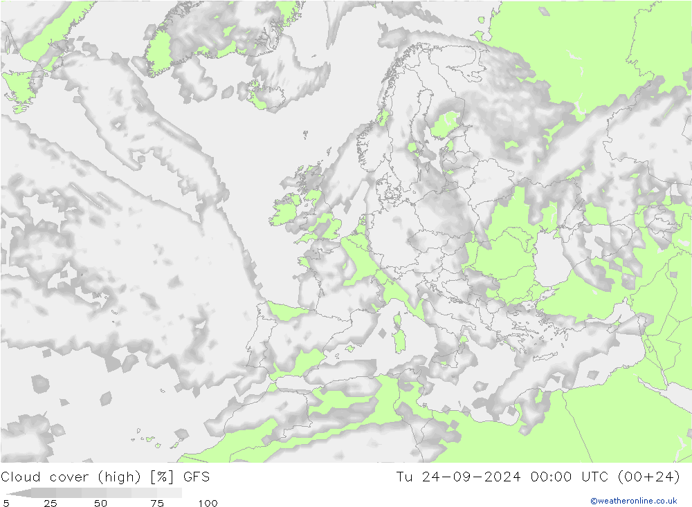 Wolken (hohe) GFS Di 24.09.2024 00 UTC