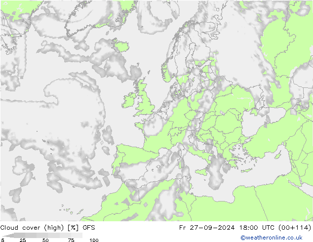 Bulutlar (yüksek) GFS Cu 27.09.2024 18 UTC