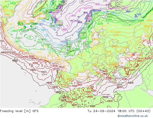 Isotherme 0° GFS mar 24.09.2024 18 UTC