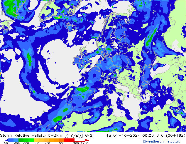 Storm Relative Helicity GFS Di 01.10.2024 00 UTC