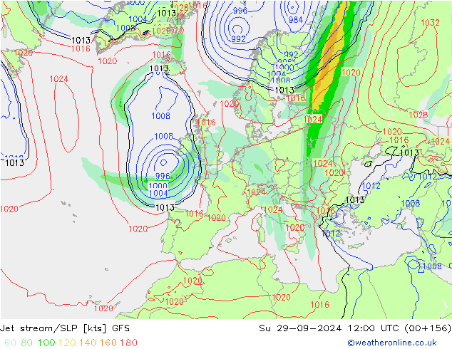 Jet stream/SLP GFS Su 29.09.2024 12 UTC