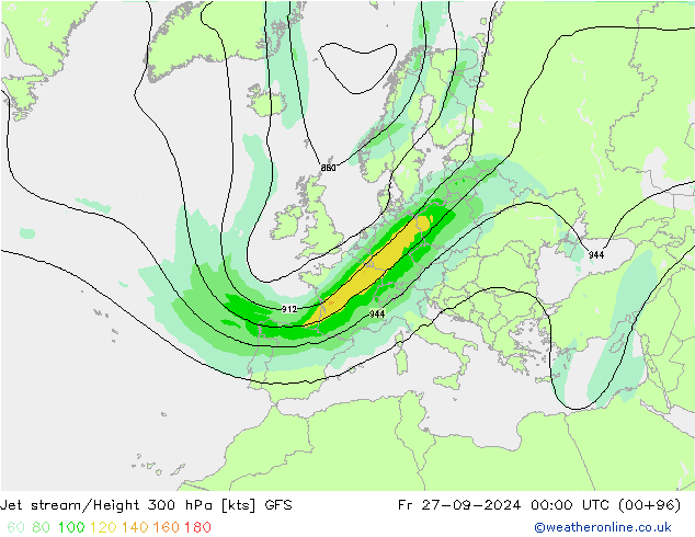 Jet stream/Height 300 hPa GFS Fr 27.09.2024 00 UTC