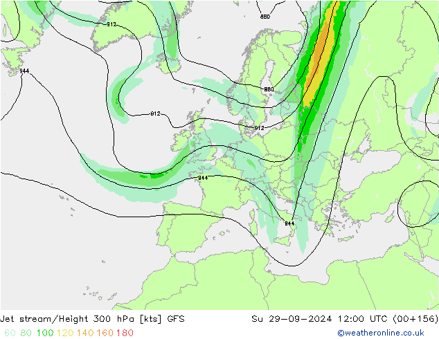 Corrente a getto GFS dom 29.09.2024 12 UTC