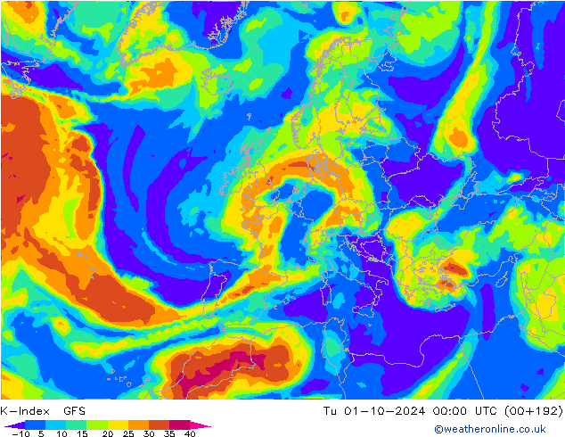 K-Index GFS Tu 01.10.2024 00 UTC