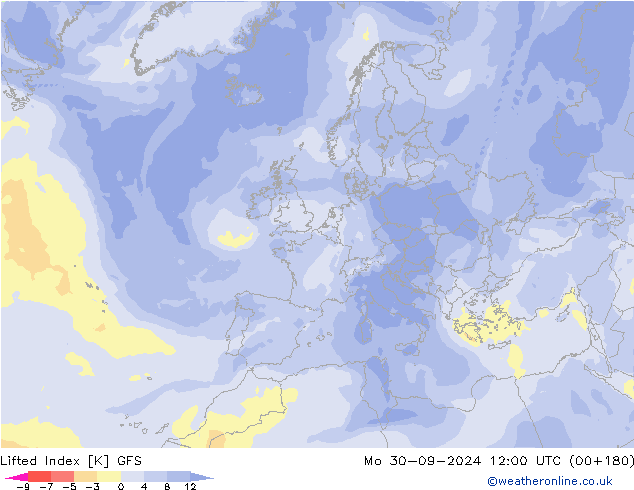 Lifted Index GFS пн 30.09.2024 12 UTC