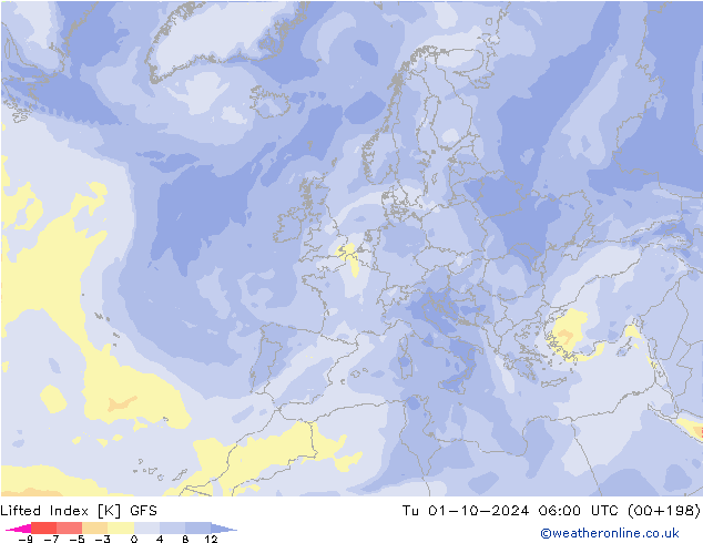 Lifted Index GFS Di 01.10.2024 06 UTC