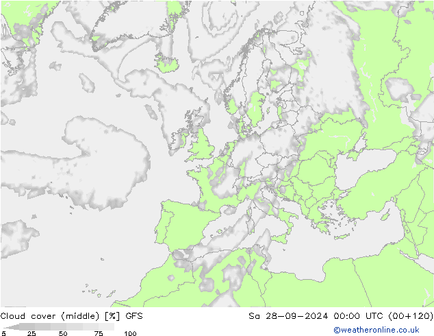 облака (средний) GFS сб 28.09.2024 00 UTC