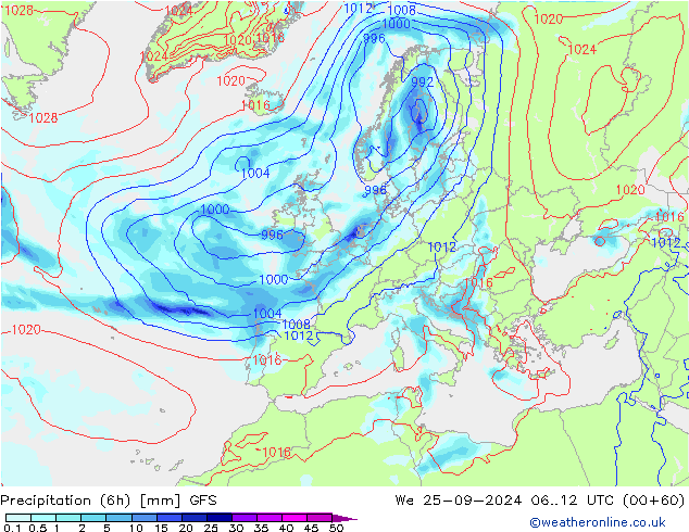 Z500/Rain (+SLP)/Z850 GFS St 25.09.2024 12 UTC