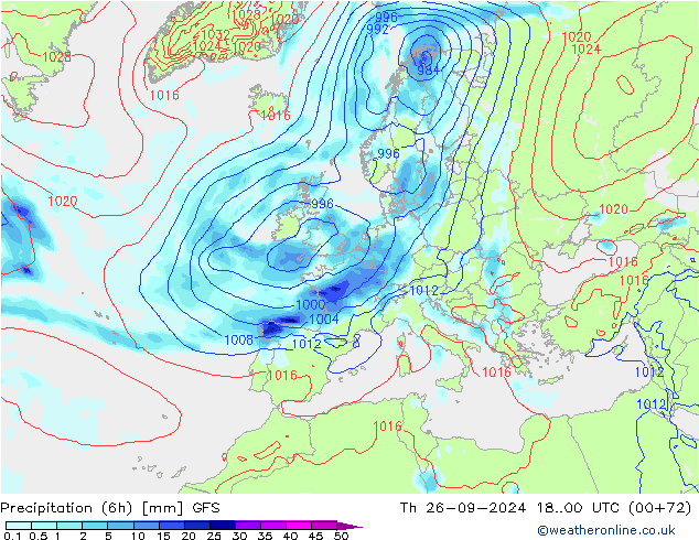 Z500/Rain (+SLP)/Z850 GFS чт 26.09.2024 00 UTC