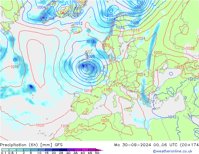 Z500/Rain (+SLP)/Z850 GFS Mo 30.09.2024 06 UTC