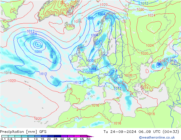 Precipitation GFS Tu 24.09.2024 09 UTC