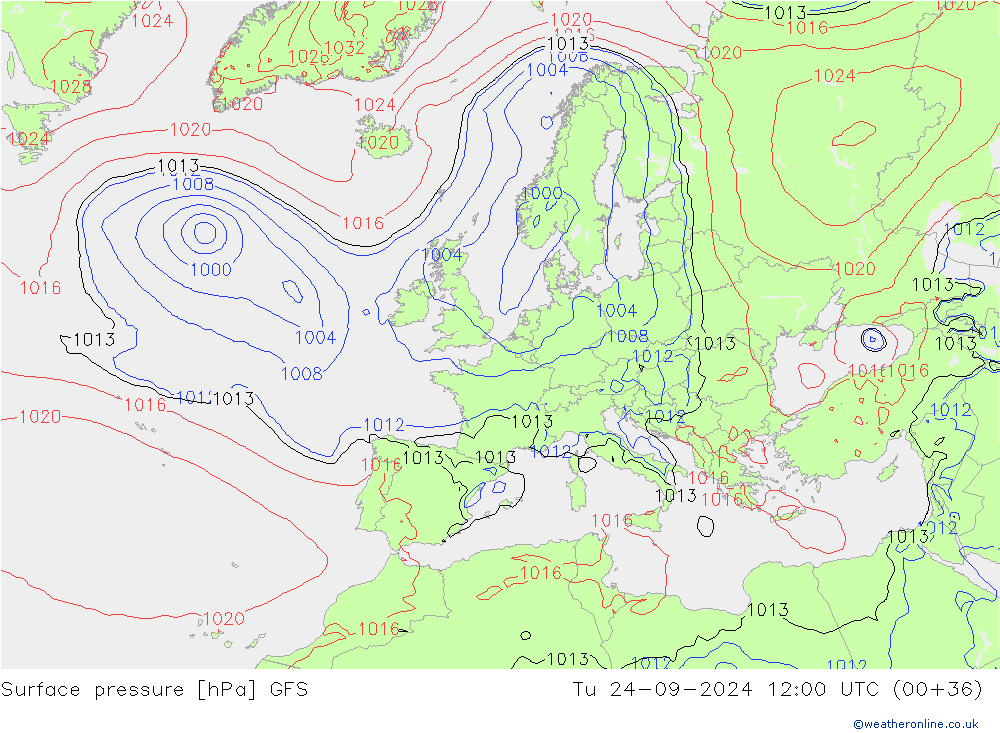 Presión superficial GFS mar 24.09.2024 12 UTC