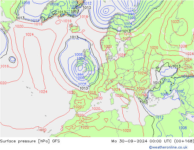 Presión superficial GFS lun 30.09.2024 00 UTC