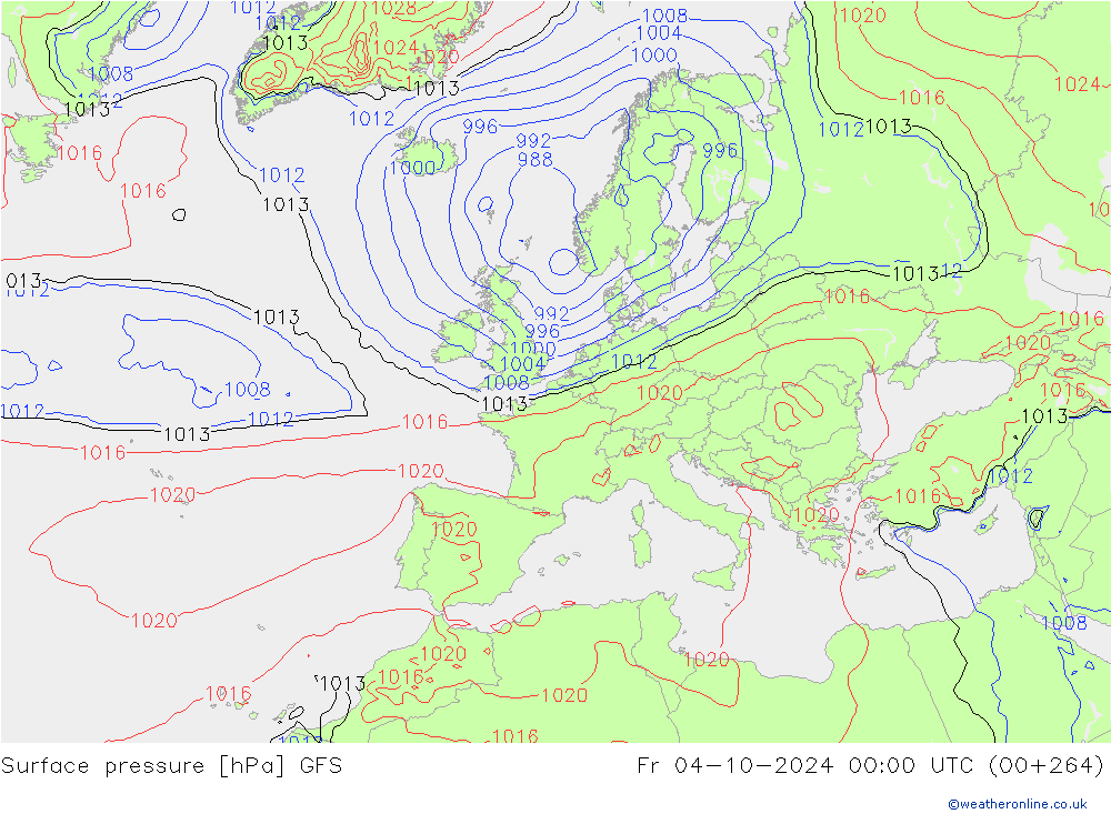 Surface pressure GFS Fr 04.10.2024 00 UTC