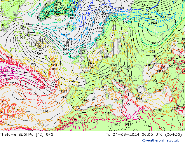 Theta-e 850hPa GFS septembre 2024