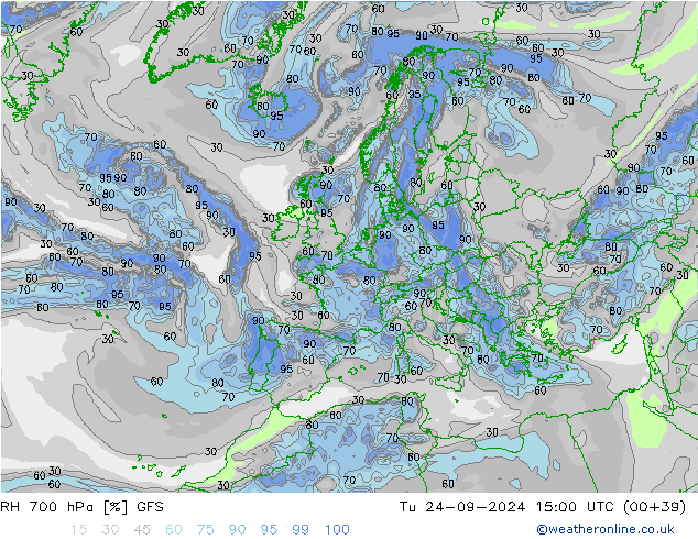 RH 700 hPa GFS wto. 24.09.2024 15 UTC