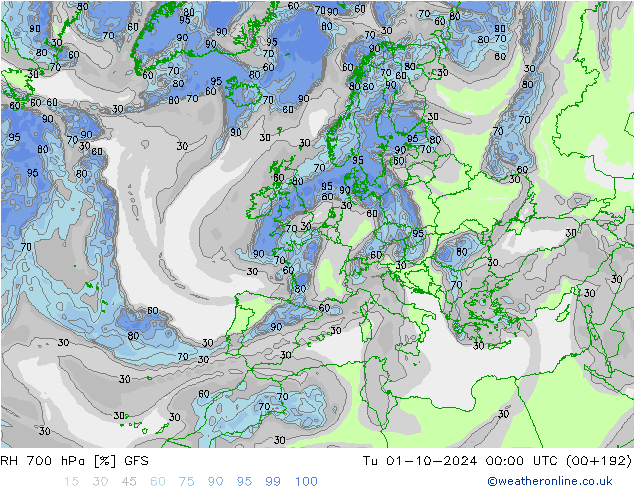 700 hPa Nispi Nem GFS Sa 01.10.2024 00 UTC