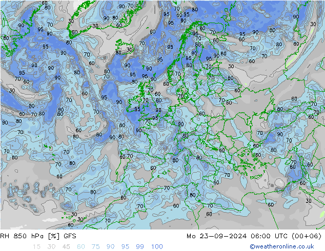 RH 850 hPa GFS Po 23.09.2024 06 UTC