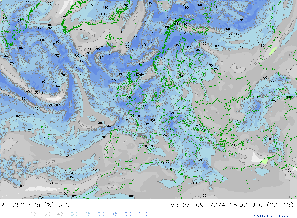 850 hPa Nispi Nem GFS Pzt 23.09.2024 18 UTC