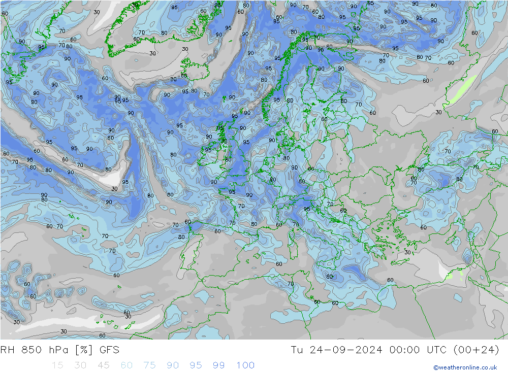 Humedad rel. 850hPa GFS septiembre 2024