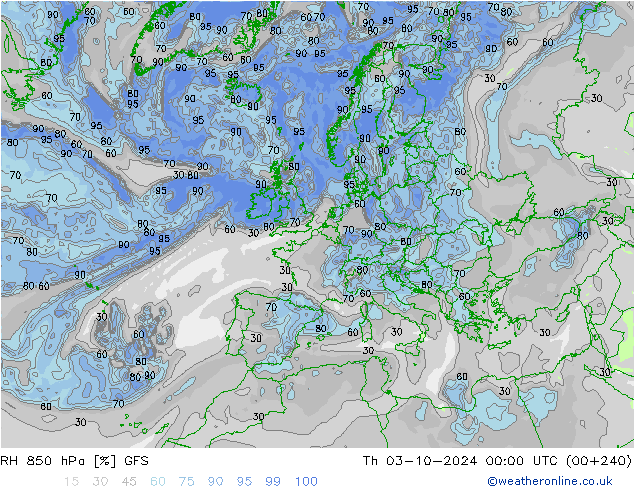 RH 850 hPa GFS Do 03.10.2024 00 UTC