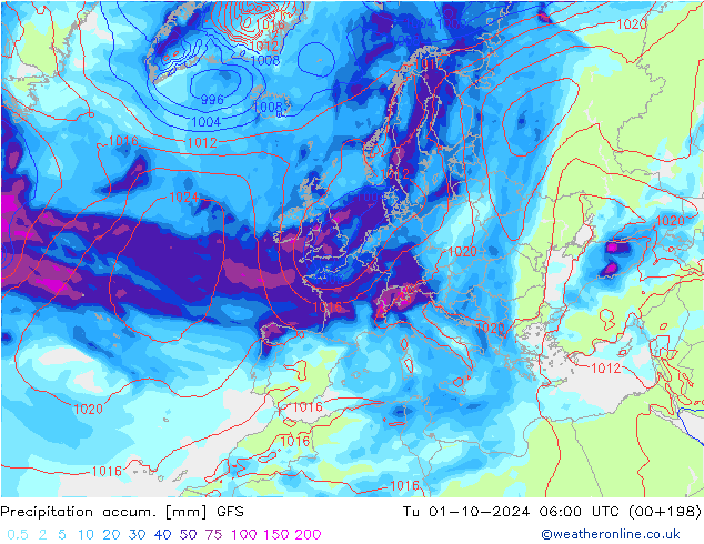 Precipitation accum. GFS  01.10.2024 06 UTC