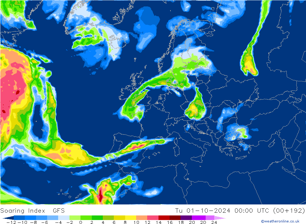 Soaring Index GFS Út 01.10.2024 00 UTC