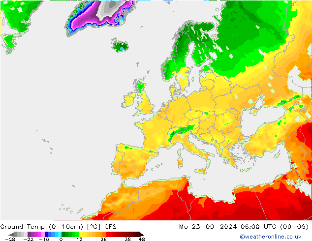 Ground Temp (0-10cm) GFS Mo 23.09.2024 06 UTC