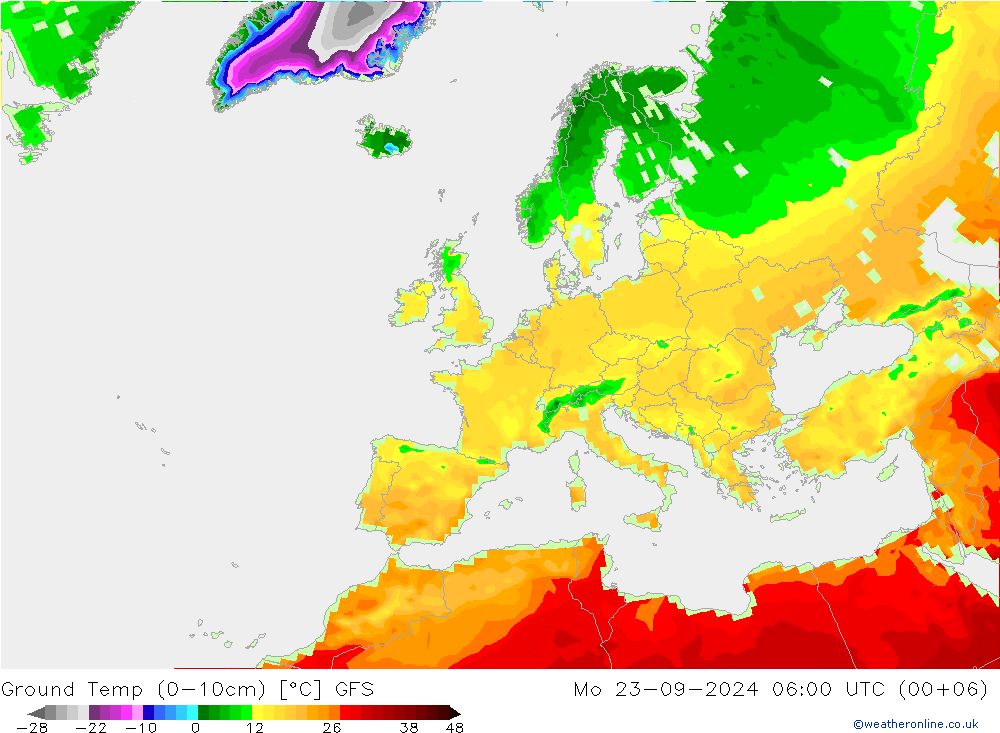 Ground Temp (0-10cm) GFS Po 23.09.2024 06 UTC