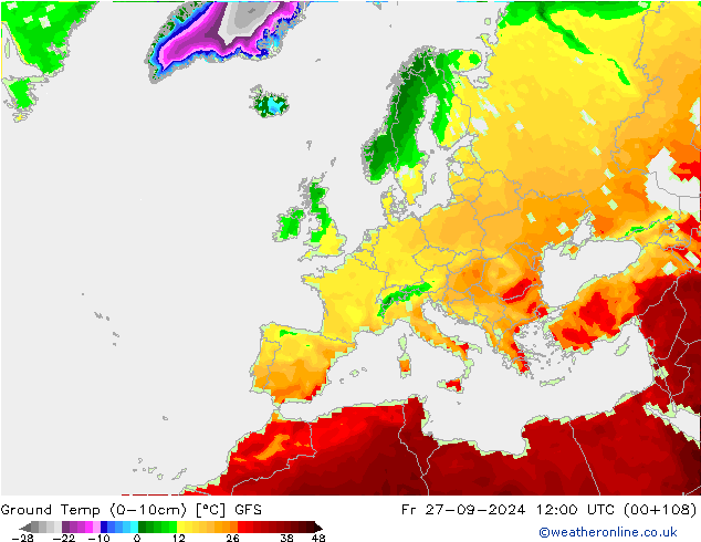 Temperatur 0-10 cm GFS Fr 27.09.2024 12 UTC