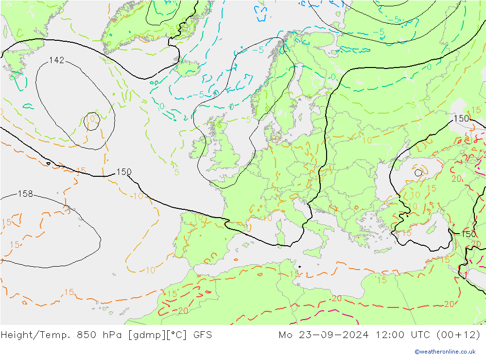 Z500/Rain (+SLP)/Z850 GFS пн 23.09.2024 12 UTC