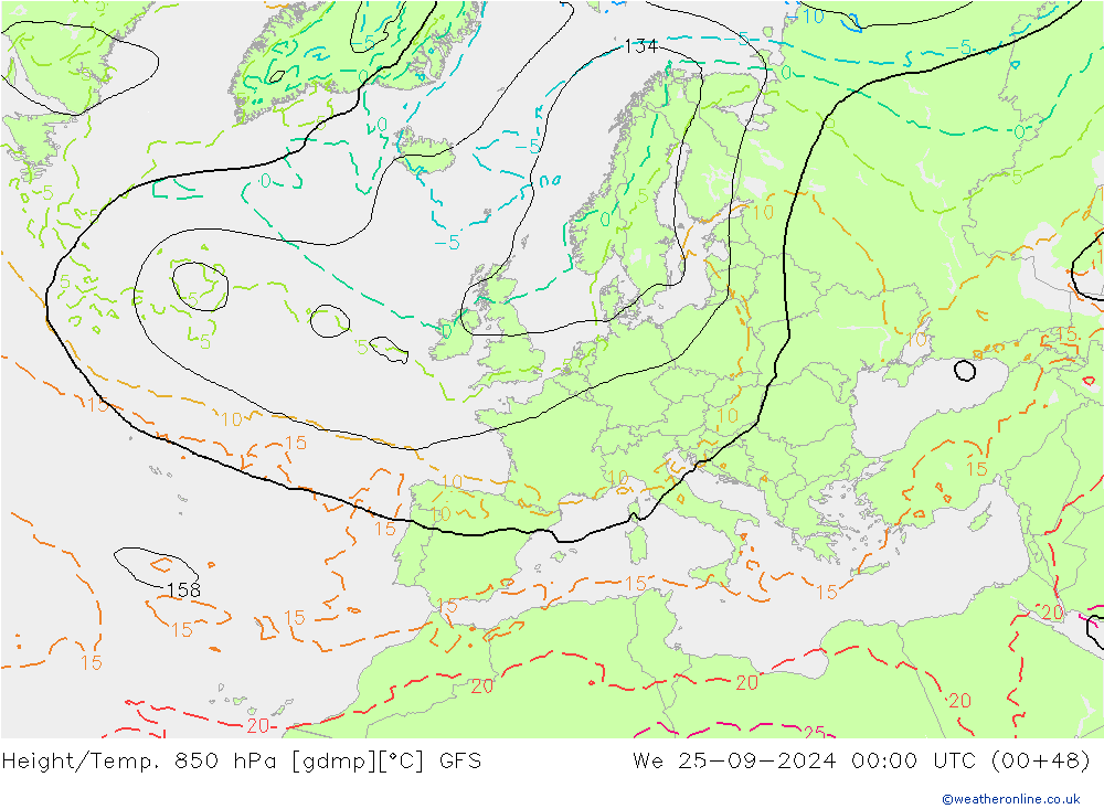 Z500/Rain (+SLP)/Z850 GFS We 25.09.2024 00 UTC