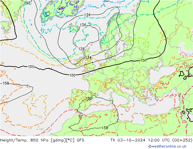 Z500/Rain (+SLP)/Z850 GFS чт 03.10.2024 12 UTC